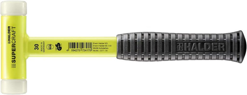Halder HAL-3377-XX Supercraft Soft-Face Mallet With Break-Proof Steel Tube Handle Coated And Ergonomic Anti-Slip Grip Yellow Fluorescent