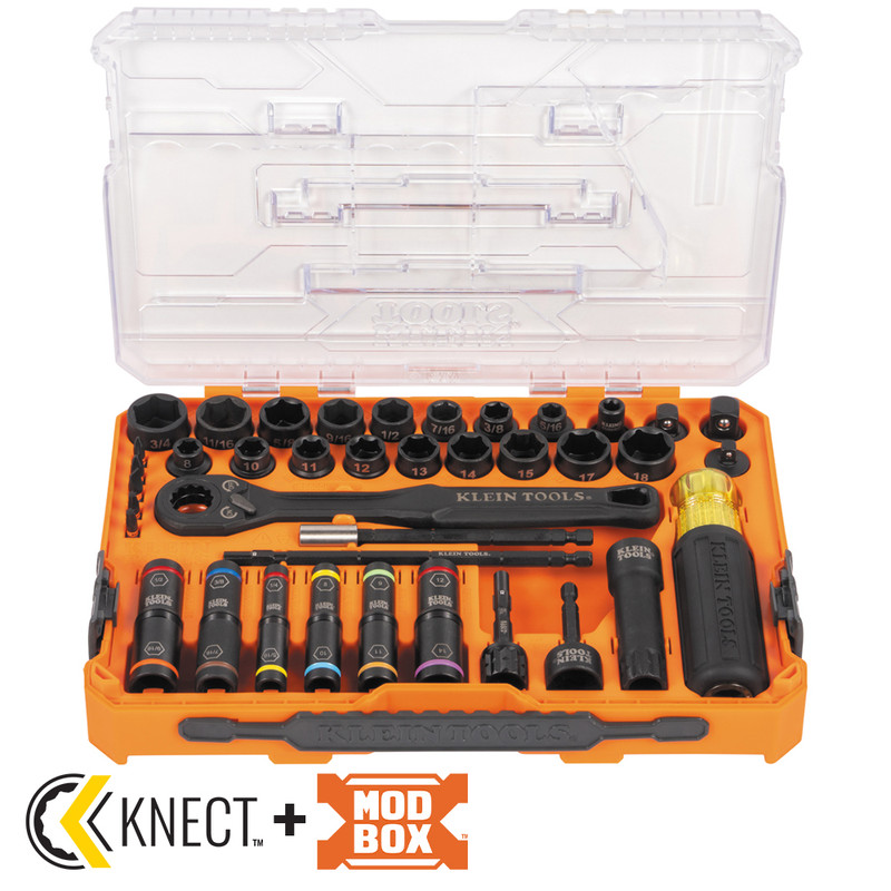 Klein Tools KLE-65500KNECT KNECT Complete Impact Pass Through and Flip Socket Set, 39-Piece