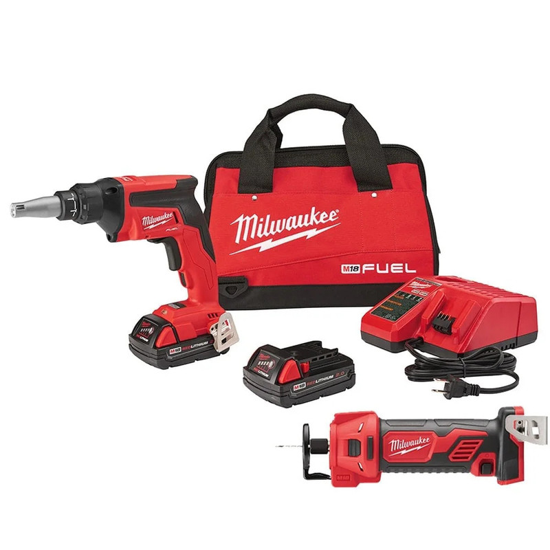 Milwaukee MIL-2866-22CTP M18 FUEL Brushless Drywall Screw Gun & Cutout Tool 2x 2.0Ah Combo Kit