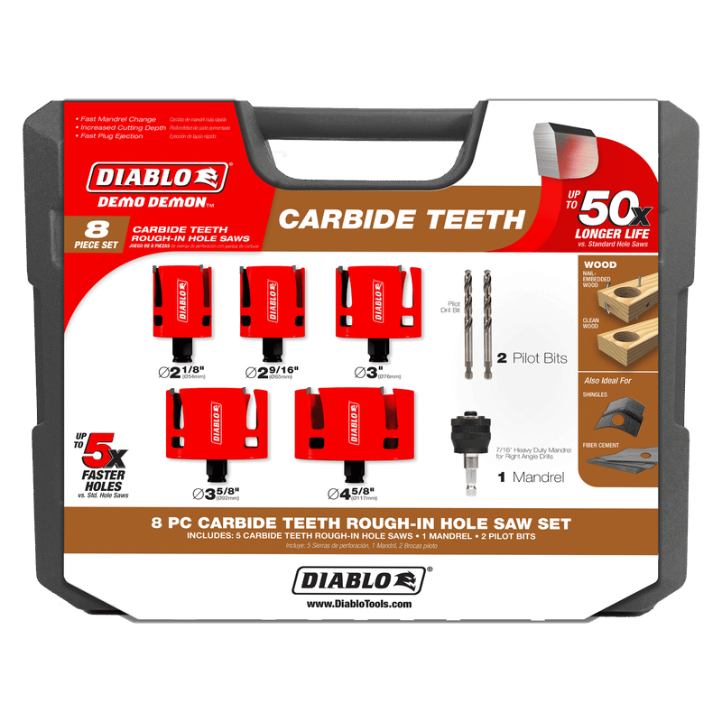 Diablo FRE-DHS08SCTR Demo Demon Carbide Teeth Rough in Hole Saw 8-Piece Set
