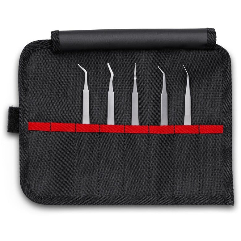 Knipex KNIP-920003 5-Piece Stainless Steel Tweezers Set in Tool Roll-SMD