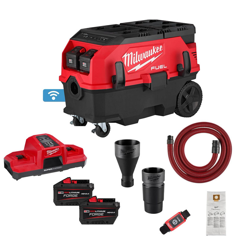 Milwaukee MIL-0888-22HD M18 FUEL PACKOUT 9 Gallon Dual-Battery Dust Extractor with VACLINK 2x 12.0Ah Kit