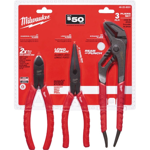 Milwaukee MIL-48-22-6331 Comfort Grip Pliers 3-Piece Kit