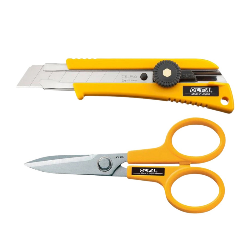 Olfa Blades OLFA-L-2/SCS-2 18mm Rubber Inset Utility Knife & 7in Serrated-Edge Stainless Steel Scissors