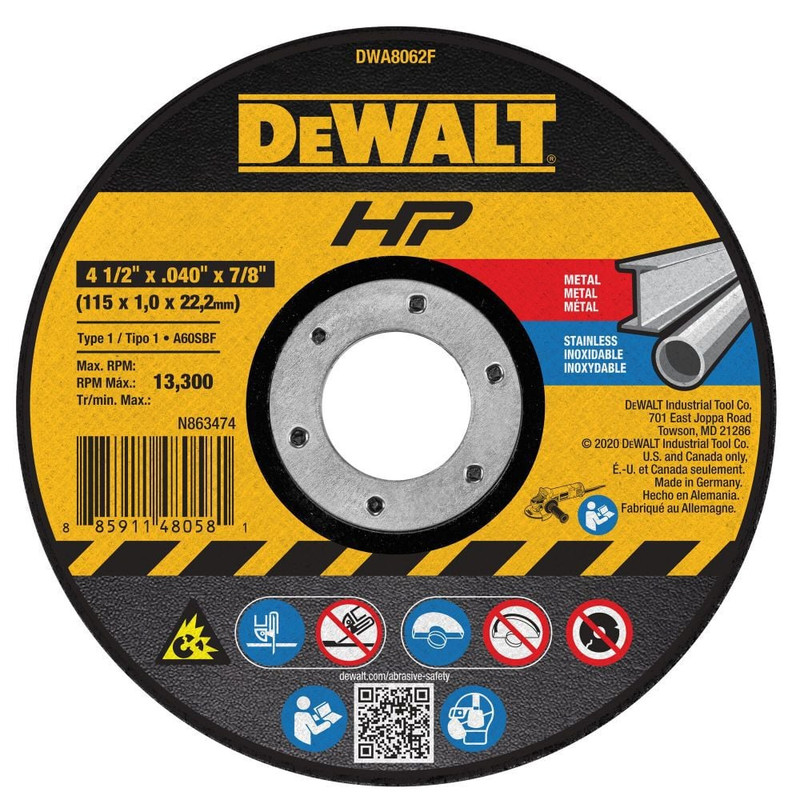 DEWALT DEW-DWA8062F 4.5in x .040in x 7/8in T1 HP Cut-Off Wheel, 25-Pack