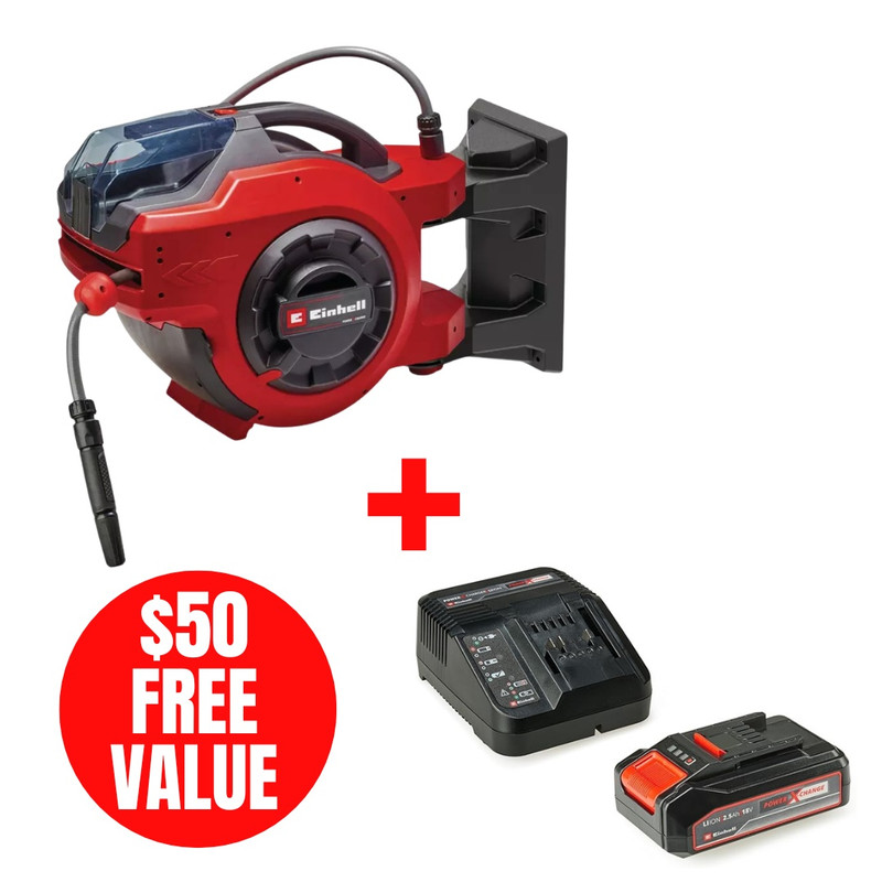 Einhell EIN-4173779 18V Cordless 5/8 Inch X 100 Ft Retractable Water Hose Reel