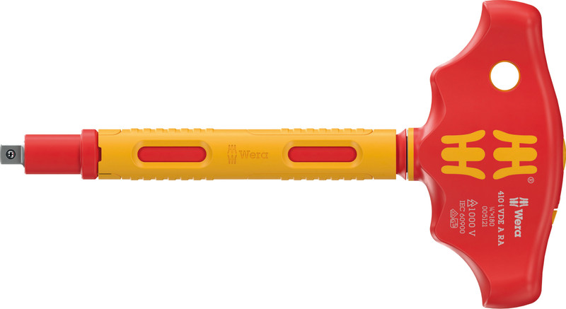 Wera Tools Wera-05005121001 VDE-Insulated T-Handle Adapter Screwdriver With Ratchet Functionality For 1/4in Sockets