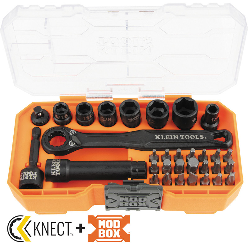 Klein Tools KLE-65300 KNECT 1/4in Drive Impact-Rated Pass Through Socket Set, 32-Piece