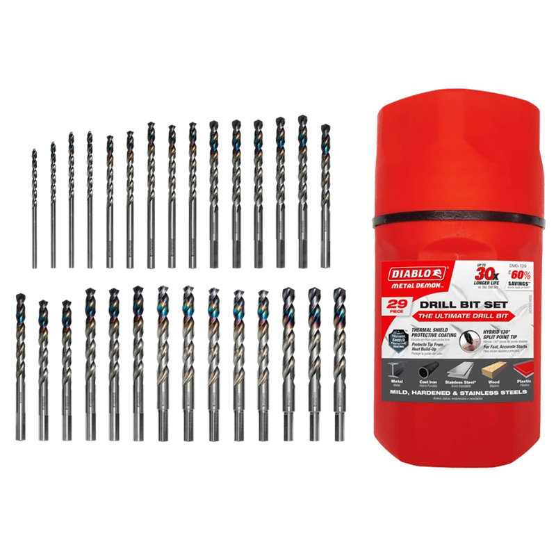 Diablo FRE-DMD-T29 Metal Demon Drill Bits Set with Thermos for Mild, Hardened and Stainless Steels, 29pcs