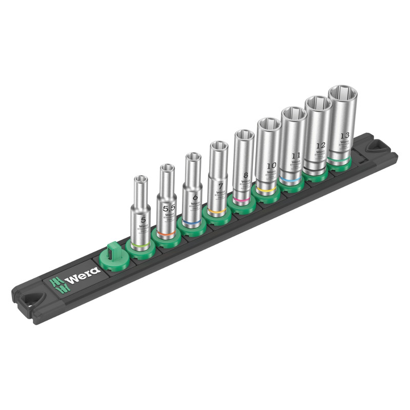 Wera Tools WERA-05005410001 9-Piece 1/4in Drive Magnetic Socket Rail A Deep 1 Socket Set