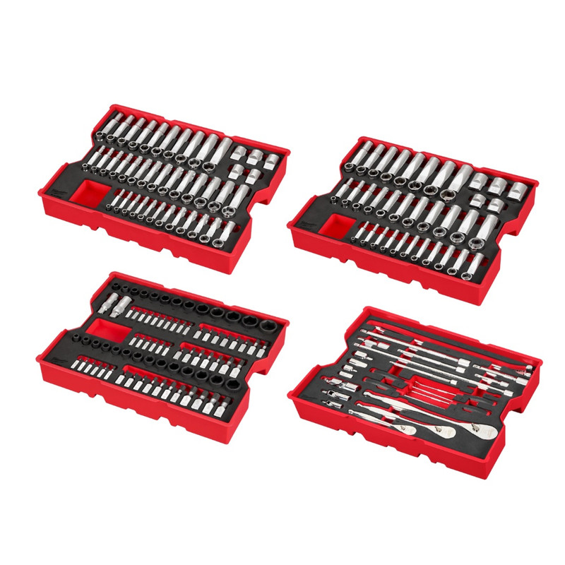 Milwaukee MIL-48-22-9490 242-Piece 1/4in, 3/8in, & 1/2in Drive Metric & Sae Ratchet & Socket Set with Trays For PACKOUT Drawers