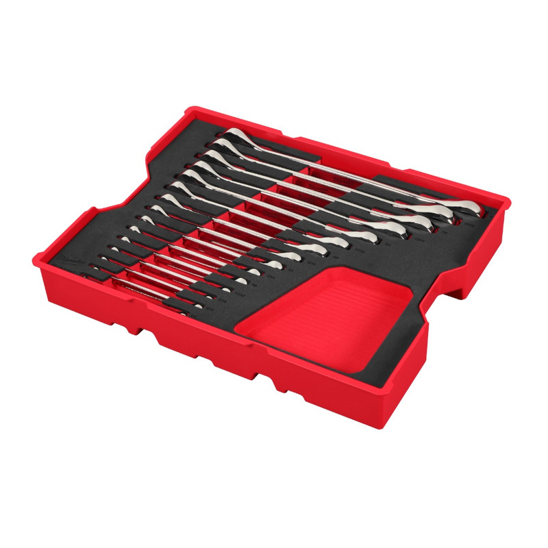 Milwaukee MIL-48-22-0156 15-Piece Metric Ratcheting Combination Wrench Set with Tray For PACKOUT Drawers