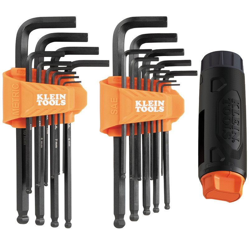 Klein Tools KLE-BLS22H Long Ball-End Hex Key Set with Handle, Sae and Metric, 22-Piece