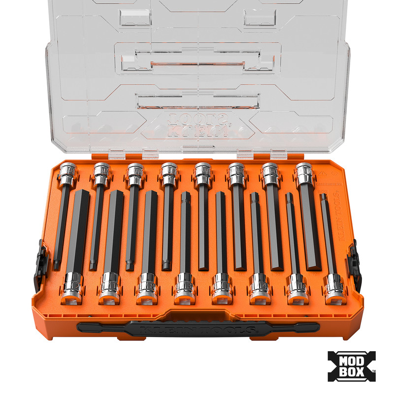 Klein Tools KLE-652216 16-Piece Long Hex Bit Socket Set, SAE and Metric