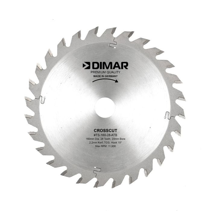 Dimar DIM-TS-160-28-ATB 160mm Dia Carbide Tipped Track Saw Blade 28 Teeth ATB 2.2mm Kerf