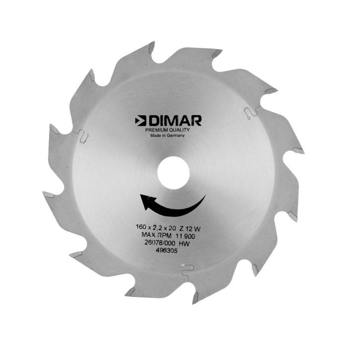 Dimar DIM-TS-160-12-ATB 160mm Dia, Carbide Tipped, Saw Blades for Tracksaws, 2.2mm Kerf, 12 Teeth, ATB