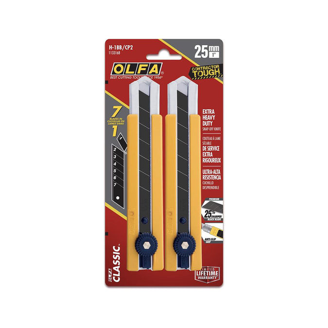 Olfa OLFA-H-1/CP2 H-1 Heavy Duty 25mm Rubber Grip Snap-Off Knife 2-Pack
