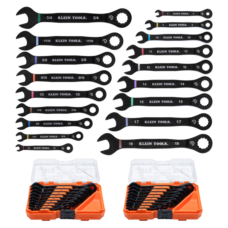 Klein Tools KLE-69418CG 18-Piece Ratcheting Combination Wrench Set - SAE/Metric