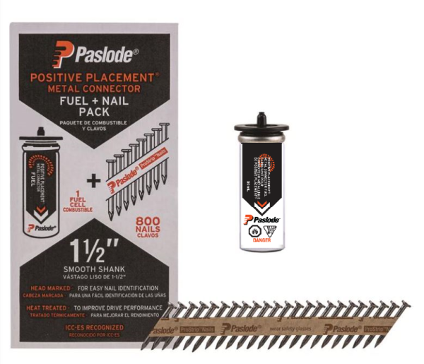 Paslode PAS-650924C 1-1/2in x 0.148in Positive Placement Galvanized Metal Connector Fuel & Nail Pack, 800 Nails + 1 Fuel Cell