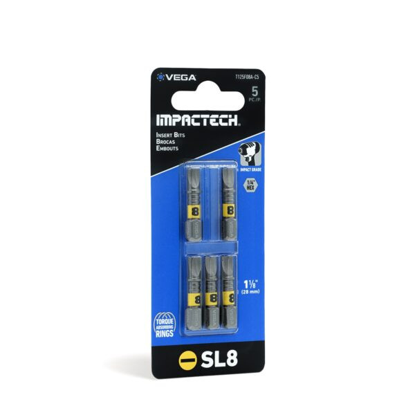 Vega VEGA-T125F08A-C5 T125F08A-C5 Impactech Slotted #8 Insert Bit 1in 5-Pack