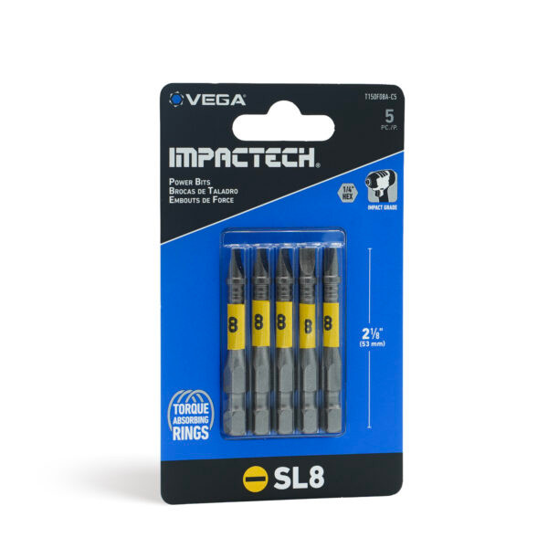 Vega VEGA-T150F08A-C5 Impactech Slotted #8 Power Bit 2in 5-Pack