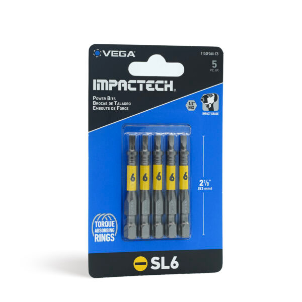 Vega VEGA-T150F06A-C5 Impactech Slotted #6 Power Bit 2in 5-Pack