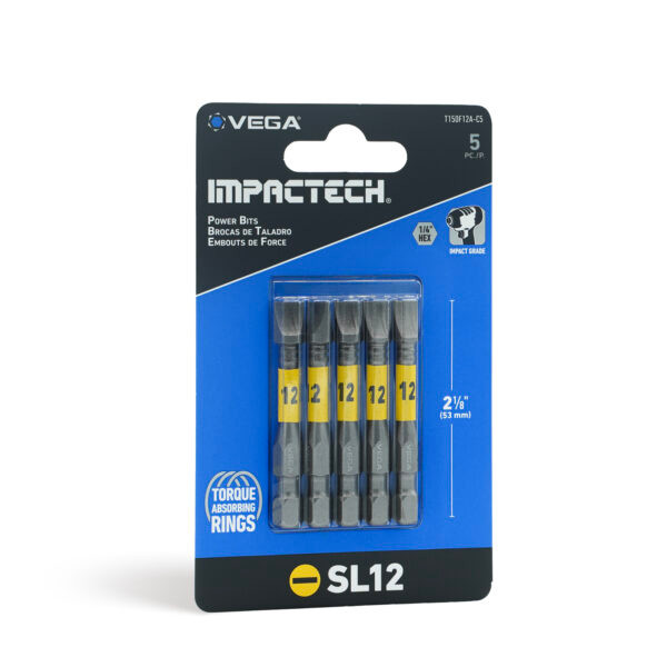 Vega VEGA-T150F12A-C5 Impactech Slotted #12 Power Bit 2in 5-Pack