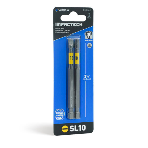 Vega VEGA-T190F10A-C2 Impactech Slotted #10 Power Bit 3-1/2in 2-Pack