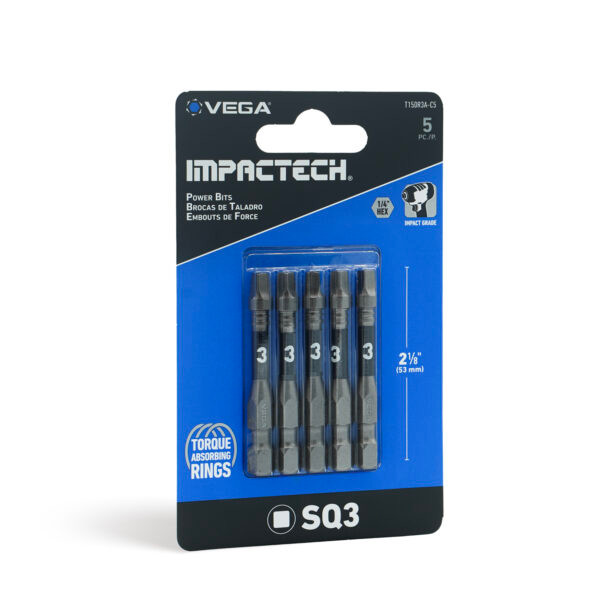 Vega VEGA-T150R3A-C5 Impactech Square (Robertson) #3 Power Bit 2in 5-Pack