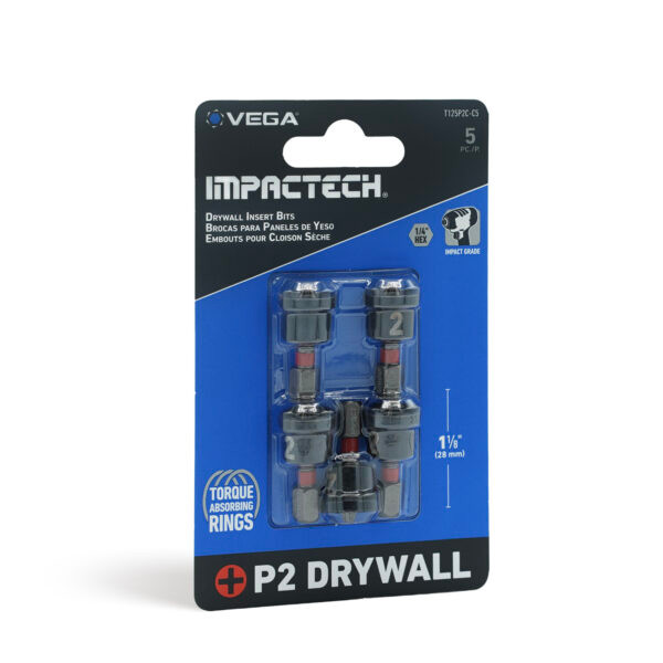 Vega VEGA-T125P2C-C5 T125P2C-C5 Impactech Phillips #2 Drywall Indenter Insert Bit 1in 5-Pack