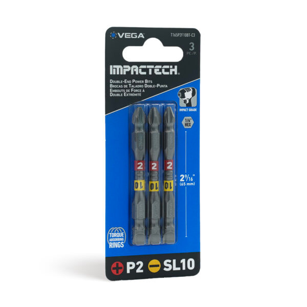 Vega VEGA-T165P2F10BT-C3 Impactech Double-End Power Bit P2 + SL10 2-9/16in 3-Pack