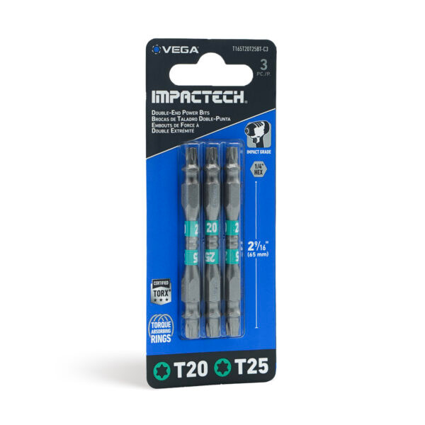Vega VEGA-T165T20T25BT-C3 Impactech Double-End Power Bit T20 + T25 2-9/16in 3-Pack