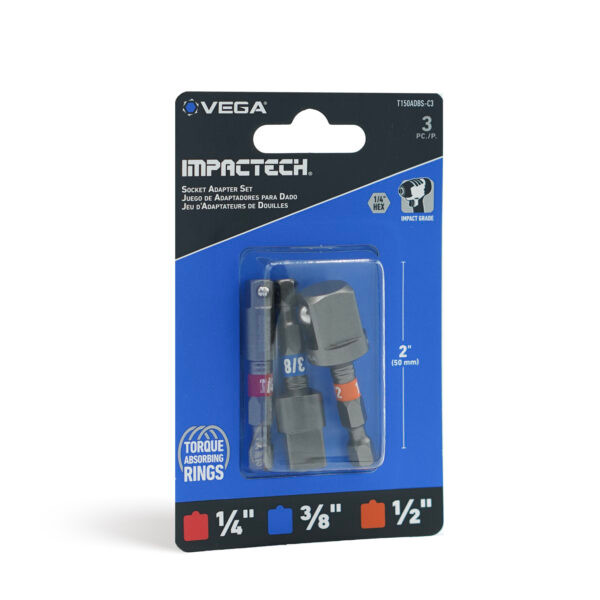 Vega VEGA-T150ADBS-C3 Impactech Socket Adapter Set 1/4in 3/8in 1/2in 2in 3-Pack