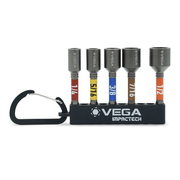 Vega Industries VEGA-T165MNCS5 2-9/16in Magnetic Nutsetter Impactech Carabiner Set, 5-Piece