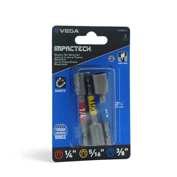 Vega VEGA-T165MNS-C3 Impactech Magnetic Nut Driver 5/16in 2-9/16in 3-Pack