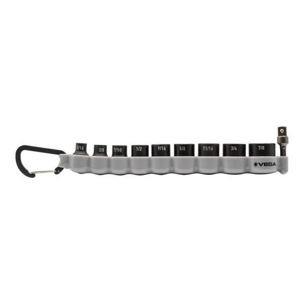 Vega Industries VEGA-216SA10CB 3/8in Square Drive SAE Impact Socket Set with Carabiner, 10pc