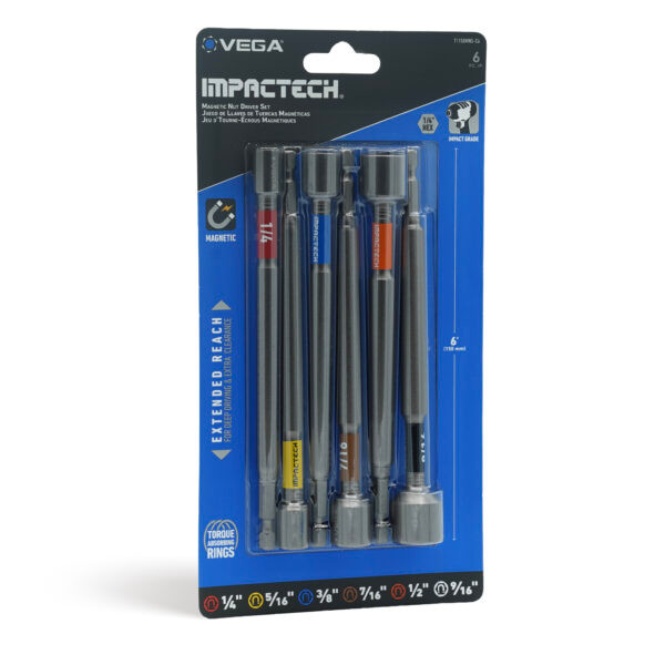 Vega VEGA-T1150MNS-C6 Impactech 6in Magnetic Nutsetter Carabiner Set, 6-Piece