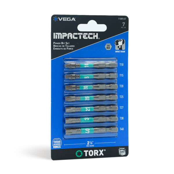 Vega VEGA-T150TS-C7 Impactech 2in TORX Power Bit Set, T10-T40, 7-Piece