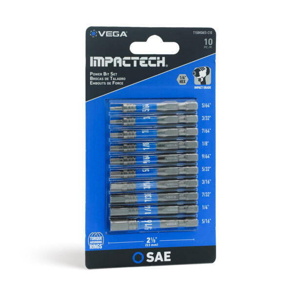 Vega VEGA-T150HSAES-C10 Impactech Hex Power Bit Set SAE 2in 10-Piece