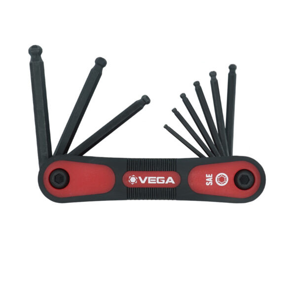 Vega VEGA-FLKHB9S FLKHB9S Ball-End Hex Folding Key Set SAE 9-Piece