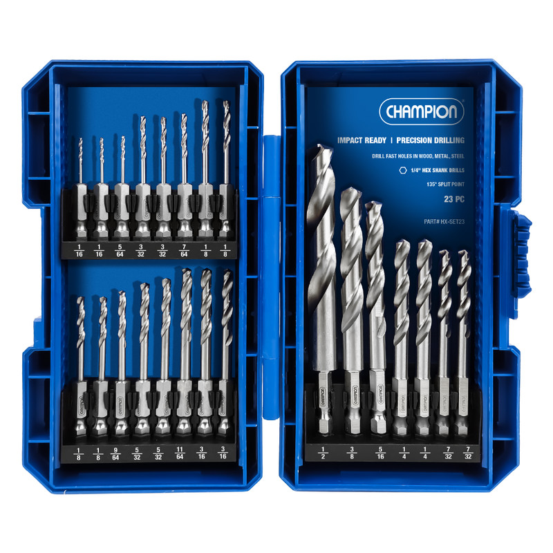 Champion CHAMP-HX-SET23 Hex Shank Drill Bit Set Impact Ready 1/4in 23-Piece