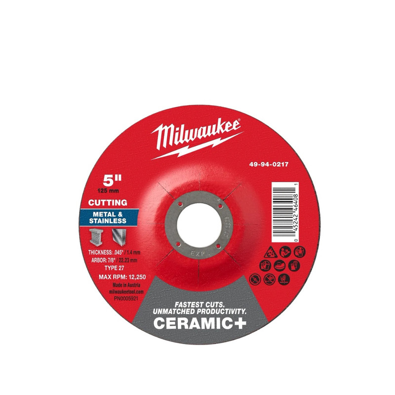 Milwaukee MIL-49-94-0217 Ceramic Plus Metal Cut-Off Wheel 5in x 0.045in x 7/8in Type 27