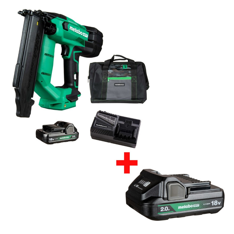 Metabo HPT HPT-NT1850DFTM-382311M 18V 18-Gauge Compact Cordless Brad Nailer 2.0Ah Kit + 18V 2.0Ah Battery