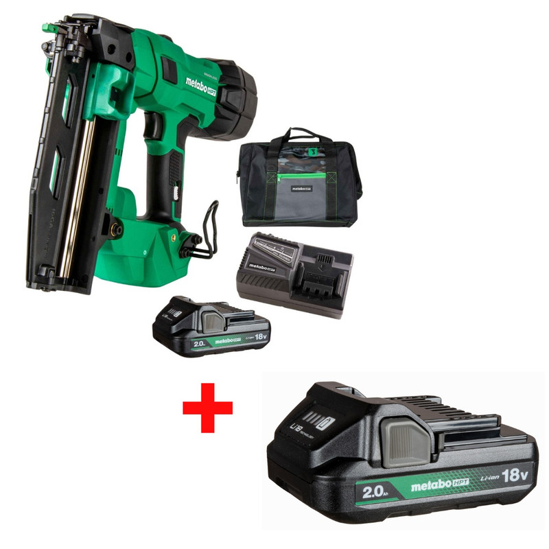 Metabo HPT HPT-NT1865DSAM-382311M NT1865DSAM 18V MultiVolt Brushless Pro 16 Ga Straight Finish Nailer + 18V 2.0Ah Lithium Ion Battery with Fuel Gauge