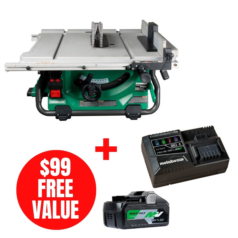 Metabo HPT HPT-C3610DRJQ4M-UC18YSL3QCYM C3610DRJQ4M 36V MultiVolt Brushless 10in Table Saw + Starter Kit