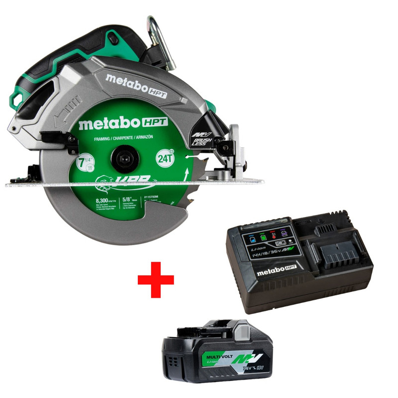 Metabo HPT HPT-C3607DBQ4M-UC18YSL3QCYM C3607DBQ4M 36V MultiVolt 7-1/4in Circular Saw with Torque Boost Technology + Starter Kit