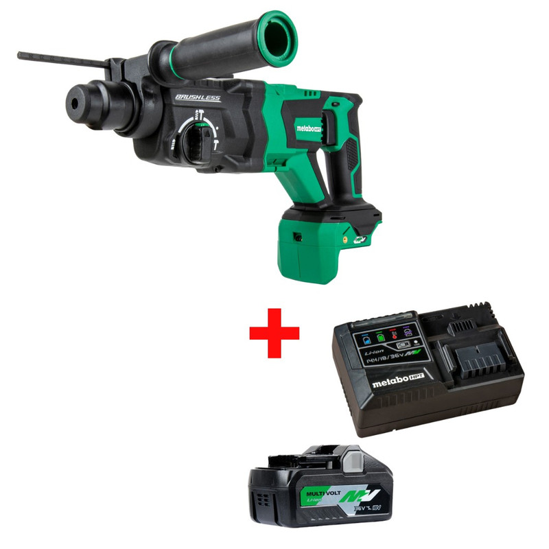 Metabo HPT HPT-DH3628DDQ4M-UC18YSL3QCYM DH3628DDQ4M 36V MultiVolt Brushless 1-1/8in SDS Plus D-Handle Rotary Hammer + Starter Kit