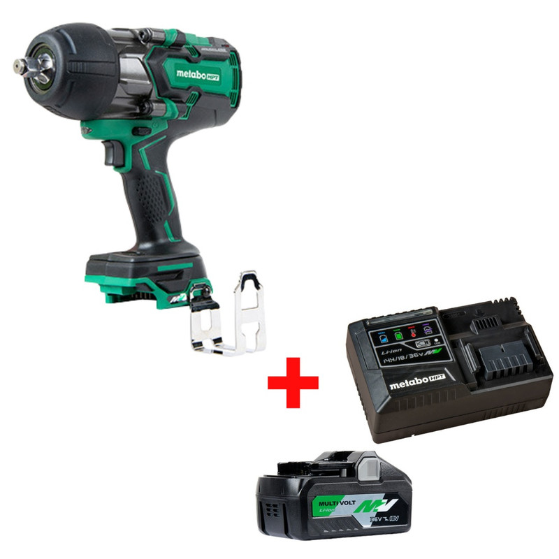 Metabo HPT HPT-WR36DBQ4M-UC18YSL3QCYM WR36DBQ4M 36V MultiVolt Brushless 1/2in High-Torque Impact Wrench + Starter Kit