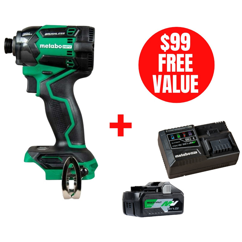 Metabo HPT HPT-WH36DCQ4M-UC18YSL3QCYM WH36DCQ4M 36V MultiVolt Cordless Triple Hammer BOLT Impact Driver + Starter Kit