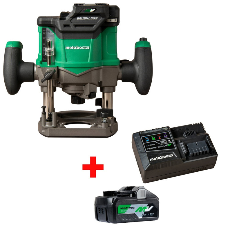 Metabo HPT HPT-M3612DAQ4M-UC18YSL3QCYM M3612DAQ4M 36V MultiVolt Cordless Variable Speed Plunge Router + Starter Kit
